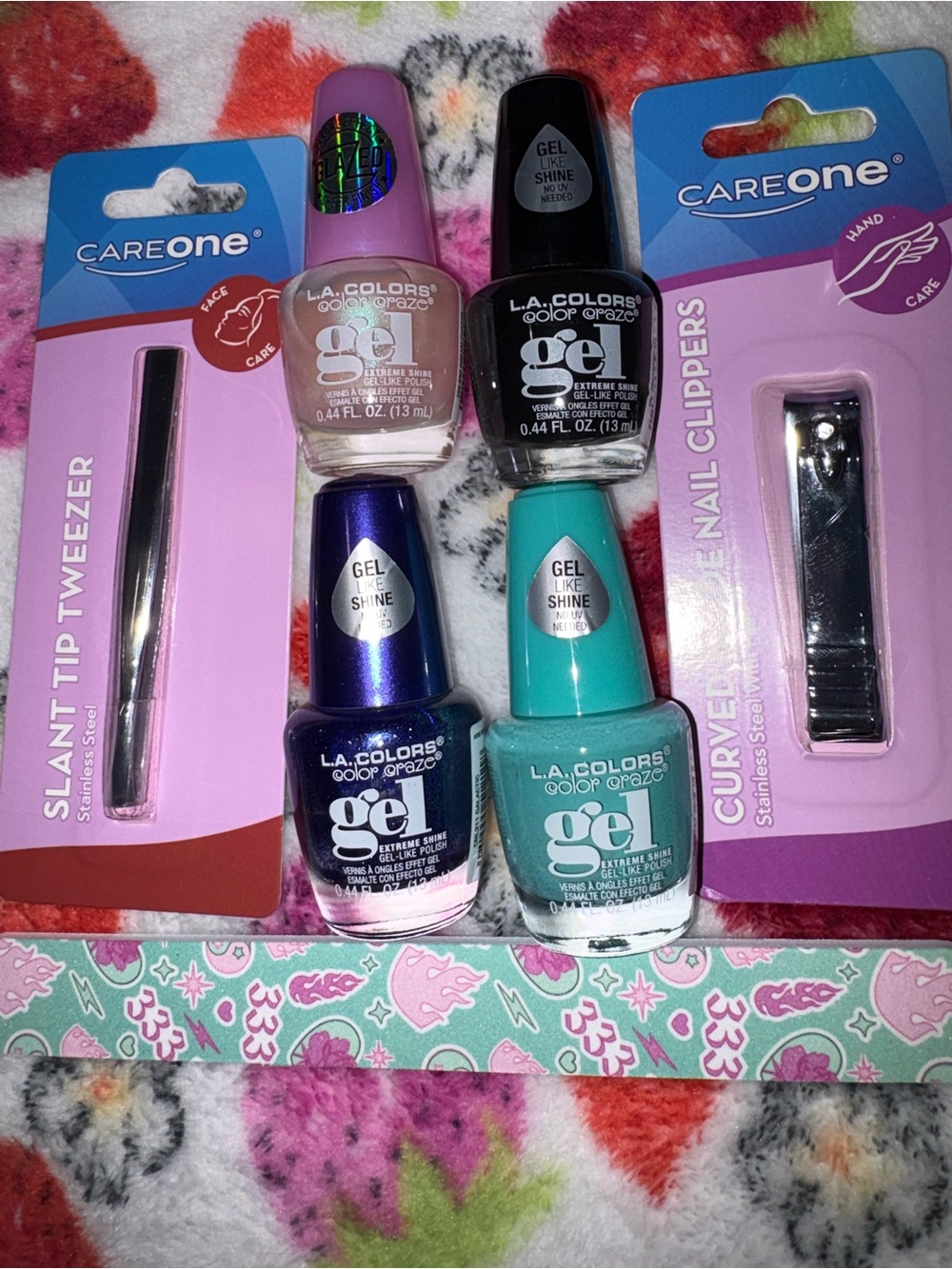 L.A. Colors Gel Nail Polish Set - Black, Purple, Teal, Nude Pink